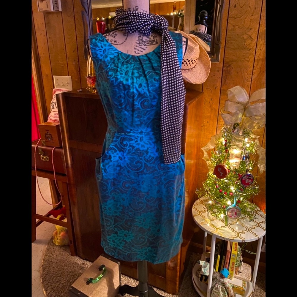 Vintage teal and black cocktail dress